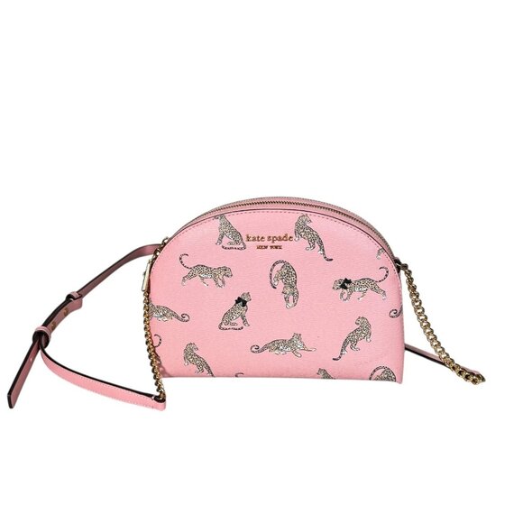 kate spade new york Other - Kate Spade New York Womens Morgan Leopard Double-Zip Dome Pink Crossbody Bag